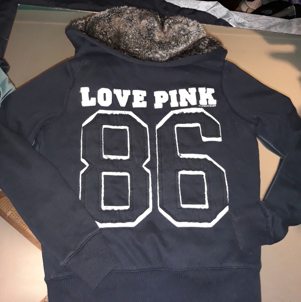 PINK fur lined zip up hoodie